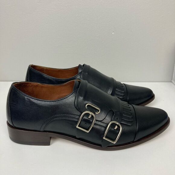 Ariat Two24 Leona Double Monk Strap Fringe Oxford Loafers Black Leather sz 8 B - Picture 1 of 7